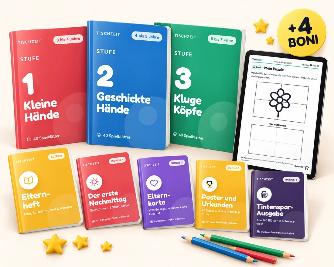 Tischzeit Komplettpaket mit 3 Stufen, Elternheft und 4 Boni